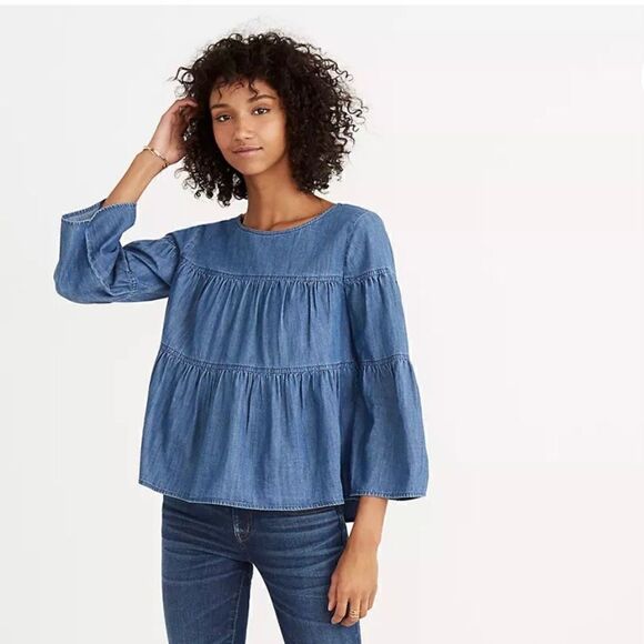 Madewell Denim Tiered Button-Back Top size small NWT - Picture 1 of 10